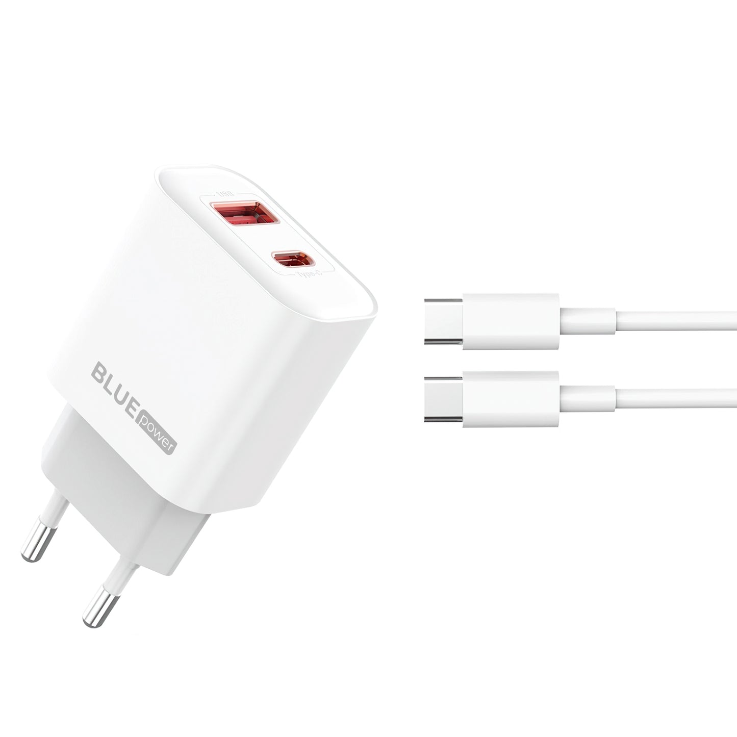 Blue Power BPCE12C Caricabatterie di rete con cavo USB-C BPCE12C, 20W, 3A, 1 x USB-A - 1 x USB-C, Bianco 