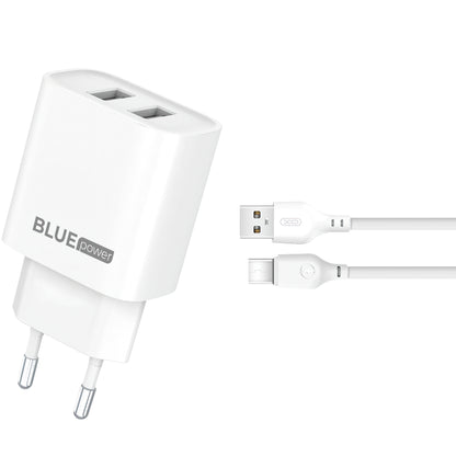 Blue Power BPCE02C Caricatore di rete con cavo USB-C BPCE02C, 10,5W, 2,1A, 2 x USB-A, bianco