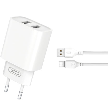 XO Design XO Design BPCE02C Caricatore di rete con cavo USB-C, 10,5W, 2,1A, 2 x USB-A, bianco 