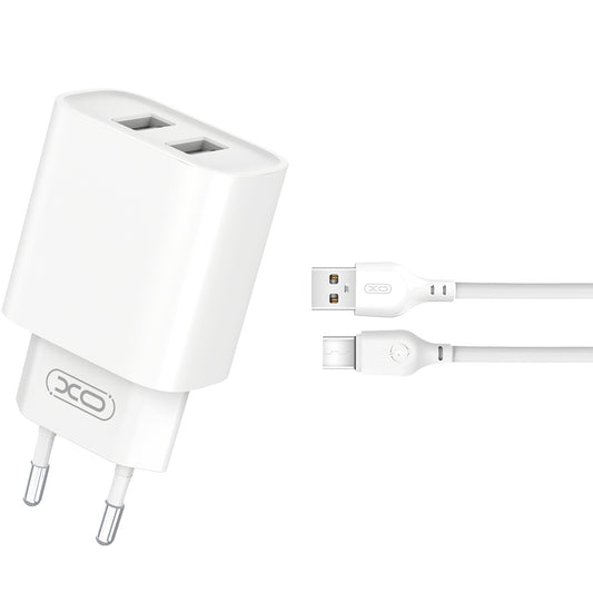 XO Design XO Design BPCE02C Caricatore di rete con cavo USB-C, 10,5W, 2,1A, 2 x USB-A, bianco 