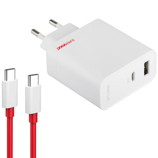 Caricatore di rete OnePlus con cavo USB-C OnePlus, 80W, 7,3A, 1 x USB-A - 1 x USB-C, bianco 5461100597