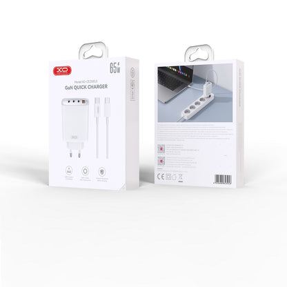 Caricatore di rete con cavo USB-C XO Design CE23, 65W, 3,25A, 1 x USB-A - 3 x USB-C, bianco 