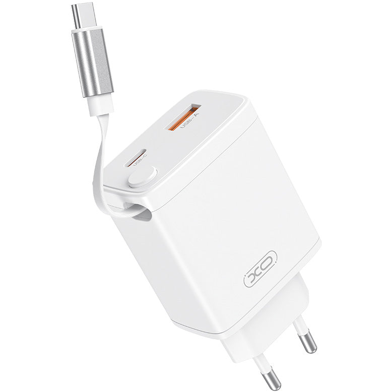 Caricabatterie da Rete con Cavo USB-C XO Design CE31, 30W, 3A, 1 x USB-A - 1 x USB-C, Bianco