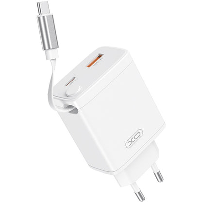 Caricabatterie da Rete con Cavo USB-C XO Design CE31, 30W, 3A, 1 x USB-A - 1 x USB-C, Bianco