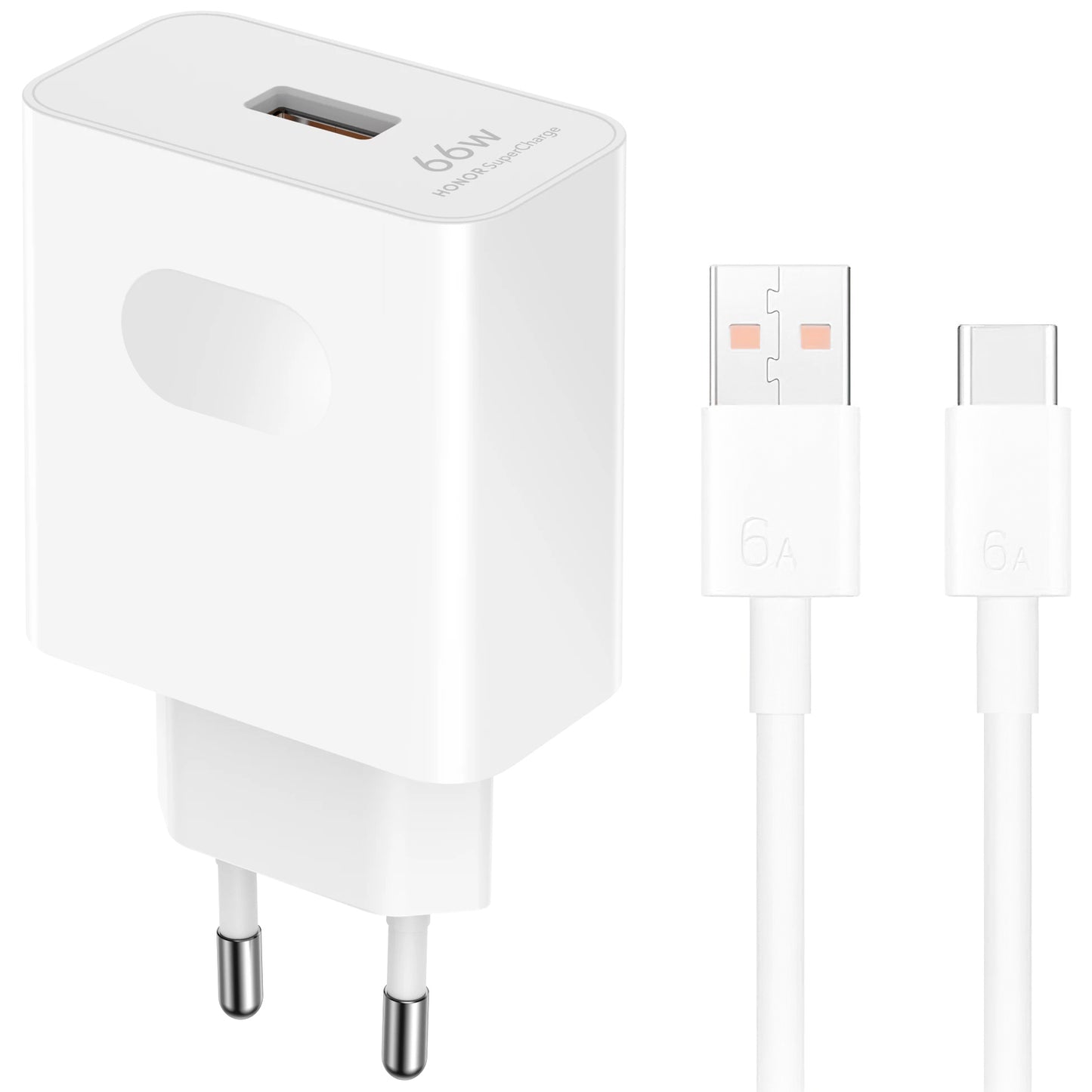 Caricabatterie da Rete con Cavo USB-C Honor HN-110600E00, 66W, 6A, 1 x USB-A, Bianco 5503AAHX