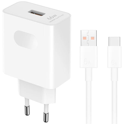 Caricabatterie da Rete con Cavo USB-C Honor HN-110600E00, 66W, 6A, 1 x USB-A, Bianco 5503AAHX