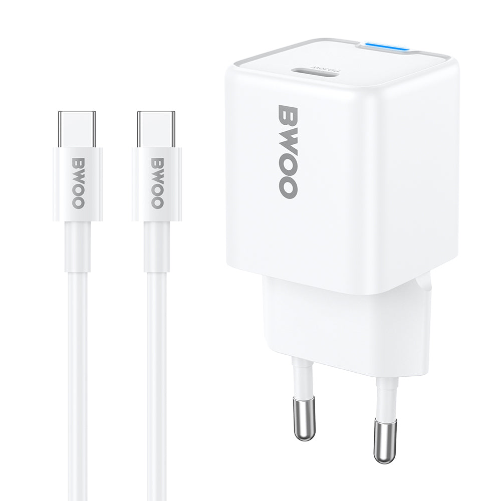 Caricabatterie da rete con cavo USB-C BWOO CDA211, 30W, 3A, 1 x USB-C, Bianco