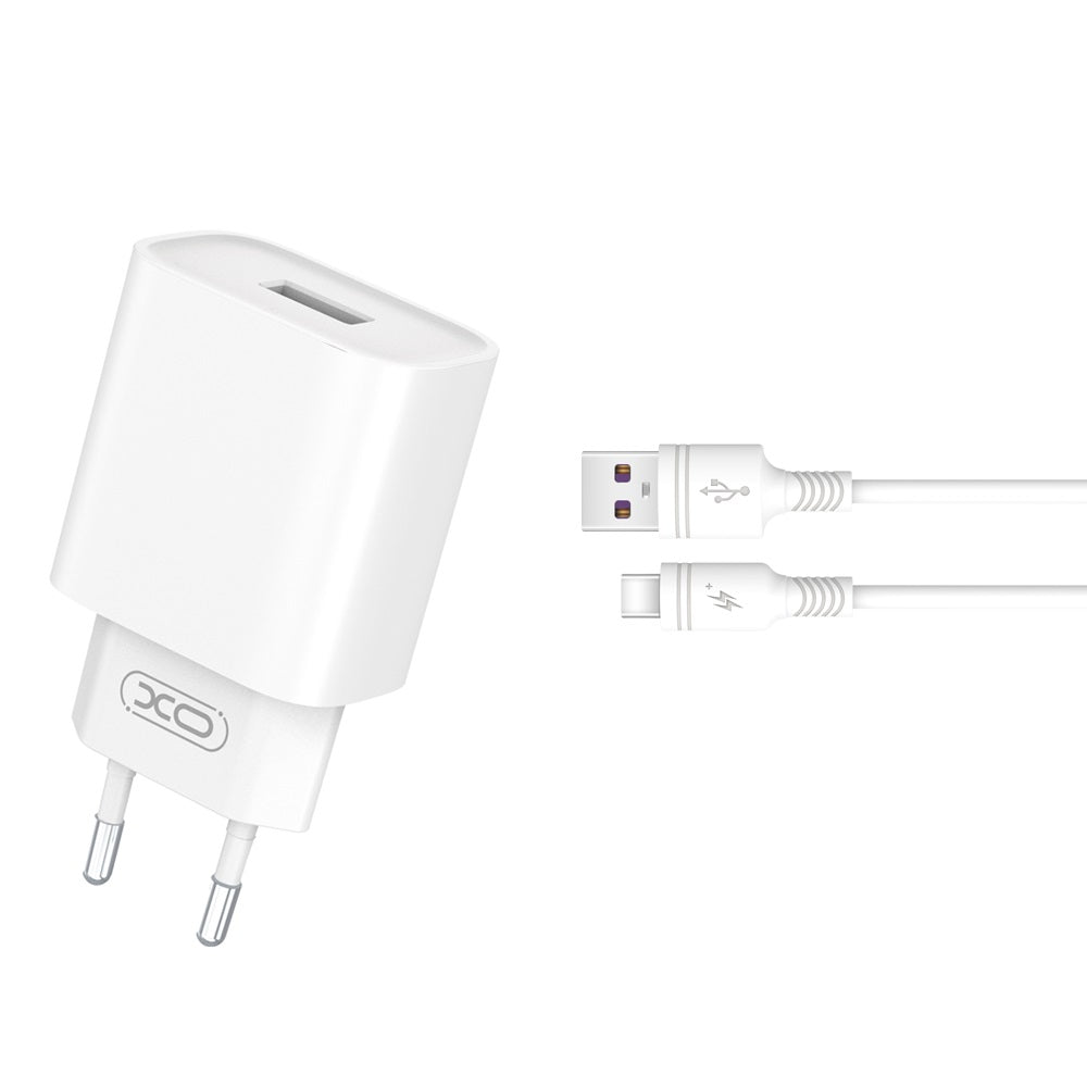 Caricabatterie da rete con cavo USB-C XO Design CE02D, 18W, 3A, 1 x USB-A, Bianco