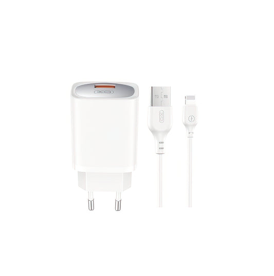 Caricabatterie da Rete con Cavo Lightning XO Design CE19, 18W, 3A, 1 x USB-A, Bianco