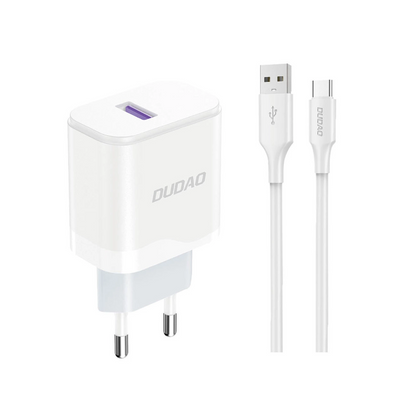 Caricabatterie da rete con cavo USB-C Dudao A20EU, 18W, 3A, 1 x USB-A, Bianco