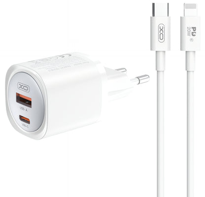 Caricabatterie da Rete con Cavo Lightning XO Design CE21, 30W, 3A, 1 x USB-A - 1 x USB-C, Bianco