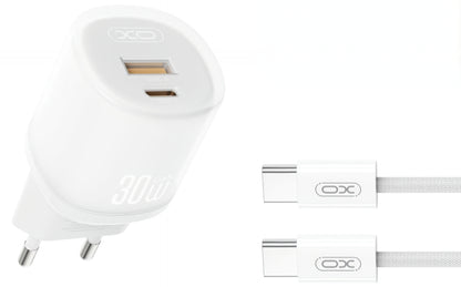 Caricabatterie da Rete con Cavo USB-C XO Design L151, 30W, 3A, 1 x USB-A - 1 x USB-C, Bianco