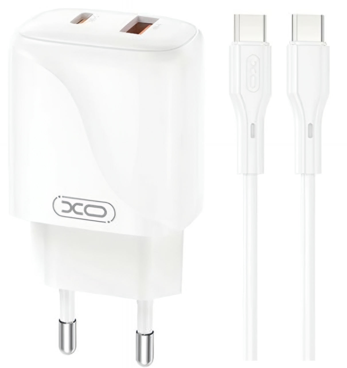 Caricabatterie da Rete con Cavo USB-C XO Design L158, 20W, 3A, 1 x USB-A - 1 x USB-C, Bianco