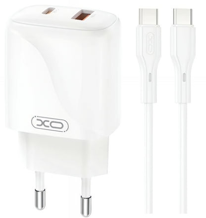 Caricabatterie da Rete con Cavo USB-C XO Design L158, 20W, 3A, 1 x USB-A - 1 x USB-C, Bianco
