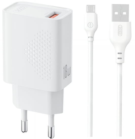 Caricabatterie da Rete con Cavo microUSB XO Design L159, 18W, 3A, 1 x USB-A, Bianco