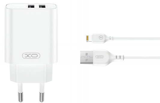Caricabatterie da Rete con Cavo Lightning XO Design CE34, 12W, 2.4A, 2 x USB-A, Bianco