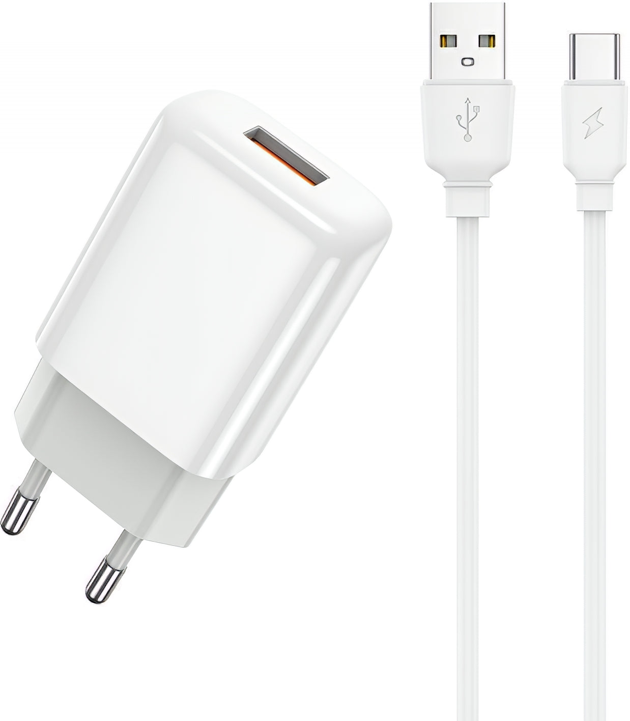 Caricabatterie da Rete con Cavo USB-C Prestico F9S, 12W, 2.4A, 1 x USB-A, Bianco