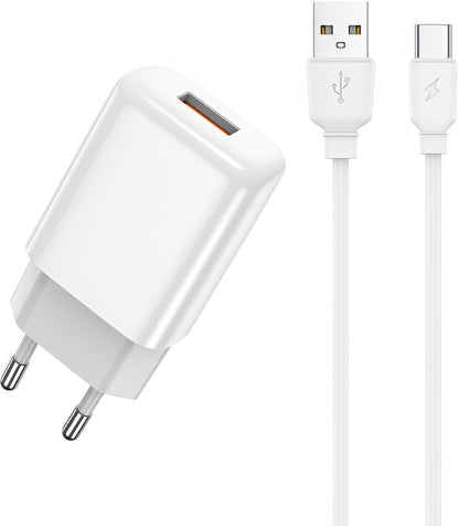 Caricabatterie da Rete con Cavo USB-C Prestico F9S, 12W, 2.4A, 1 x USB-A, Bianco