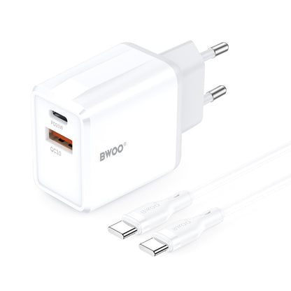 Caricabatterie da Rete con Cavo USB-C BWOO CDA182, 38W, 3A, 1 x USB-A - 1 x USB-C, Bianco