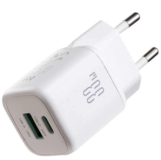 Caricatore da Rete con Cavo USB-C Joyroom JR-TG7, 33W, 3A, 1 x USB-A - 1 x USB-C, Bianco