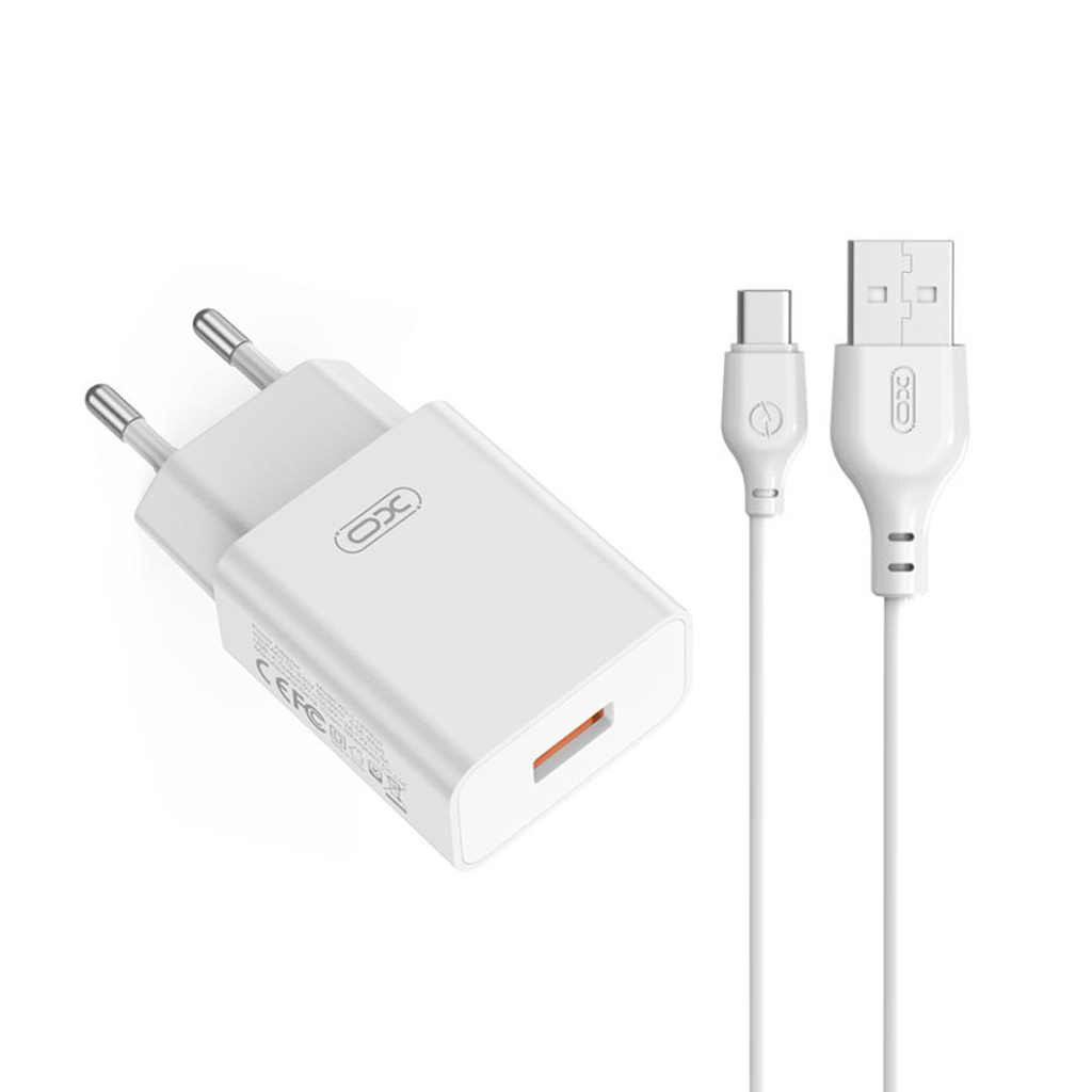 Caricatore da Rete con Cavo USB-C XO Design L127, 18W, 3A, 1 x USB-A, Bianco