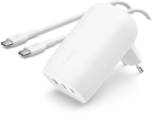 Caricatore da rete con cavo USB-C Belkin BoostCharge, 67W, 3A, 3 x USB-C, Bianco WCC002vf2MWH-B6