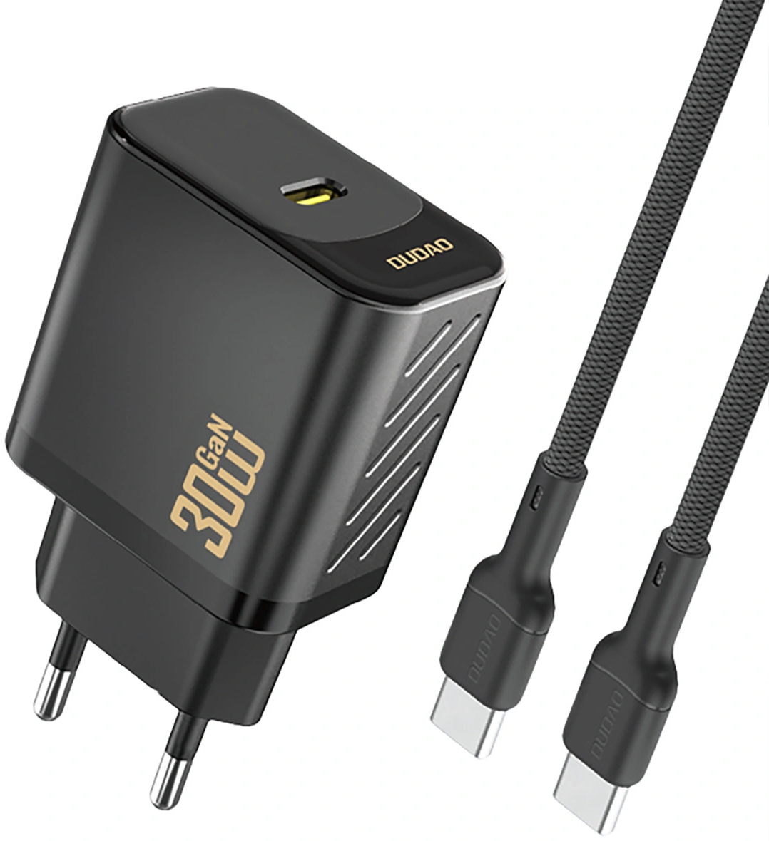 Caricatore da rete con cavo USB-C Dudao A27PCEU, 30W, 3A, 1 x USB-C, Nero