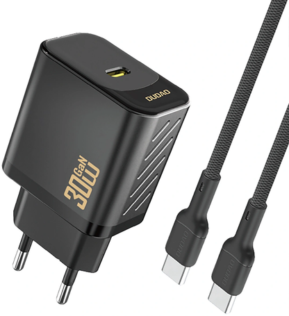 Caricatore da rete con cavo USB-C Dudao A27PCEU, 30W, 3A, 1 x USB-C, Nero
