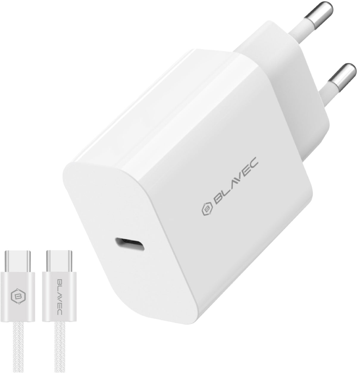 Caricabatterie da rete con cavo USB-C Blavec BC-14, 30 W, 3 A, 1 x USB-C, bianco