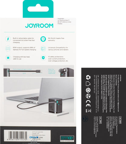 Joyroom JR-TCL02 Caricatore di rete con cavo USB-C JR-TCL02, 65W, 3A, 1 x USB-A - 1 x USB-C, nero 