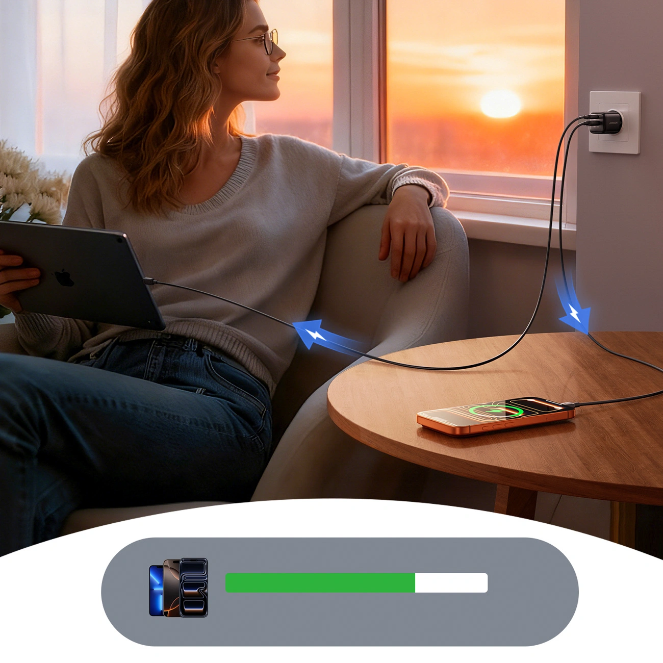 Caricatore da rete con cavo USB-C Joyroom JR-TG7, 33W, 3A, 1 x USB-A - 1 x USB-C, Nero