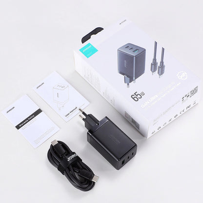 Caricabatterie Rete Con Cavo USB-C Joyroom TCG01, 65W, 3.25A, 1 x USB-A - 2 x USB-C, Nero