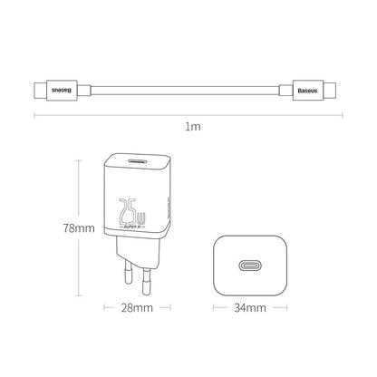 Caricabatterie di rete Baseus Super Si USB-C con cavo USB-C, 25W, 3A, 1 x USB-C, nero TZCCCSUP-L01 