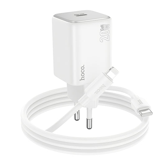 Caricabatterie da rete con cavo Lightning HOCO N40, 20W, 3A, 1 x USB-C, Bianco