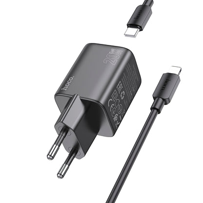 Caricatore di rete con cavo Lightning HOCO N40, 20W, 3A, 1 x USB-C, nero 