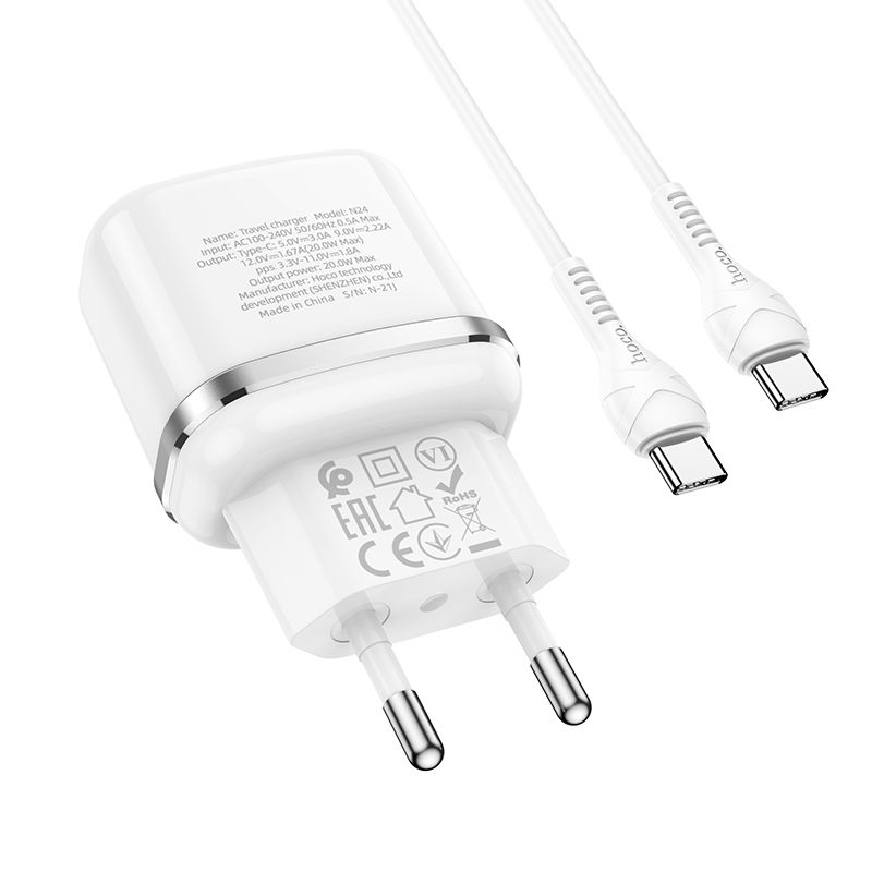 HOCO Victorious N24, 20W, 3A, 1 x USB-C, 20W, 1 x USB-C, bianco 