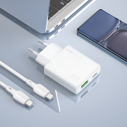 Caricabatterie di rete con cavo USB-C Borofone BN25 Wish, 30W, 3A, 1 x USB-A - 1 x USB-C, bianco 