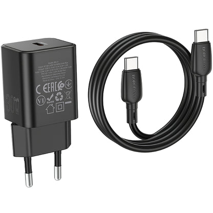 Caricatore di rete con cavo USB-C Borofone BN13 Safety, 30W, 3A, 1 x USB-C, nero 