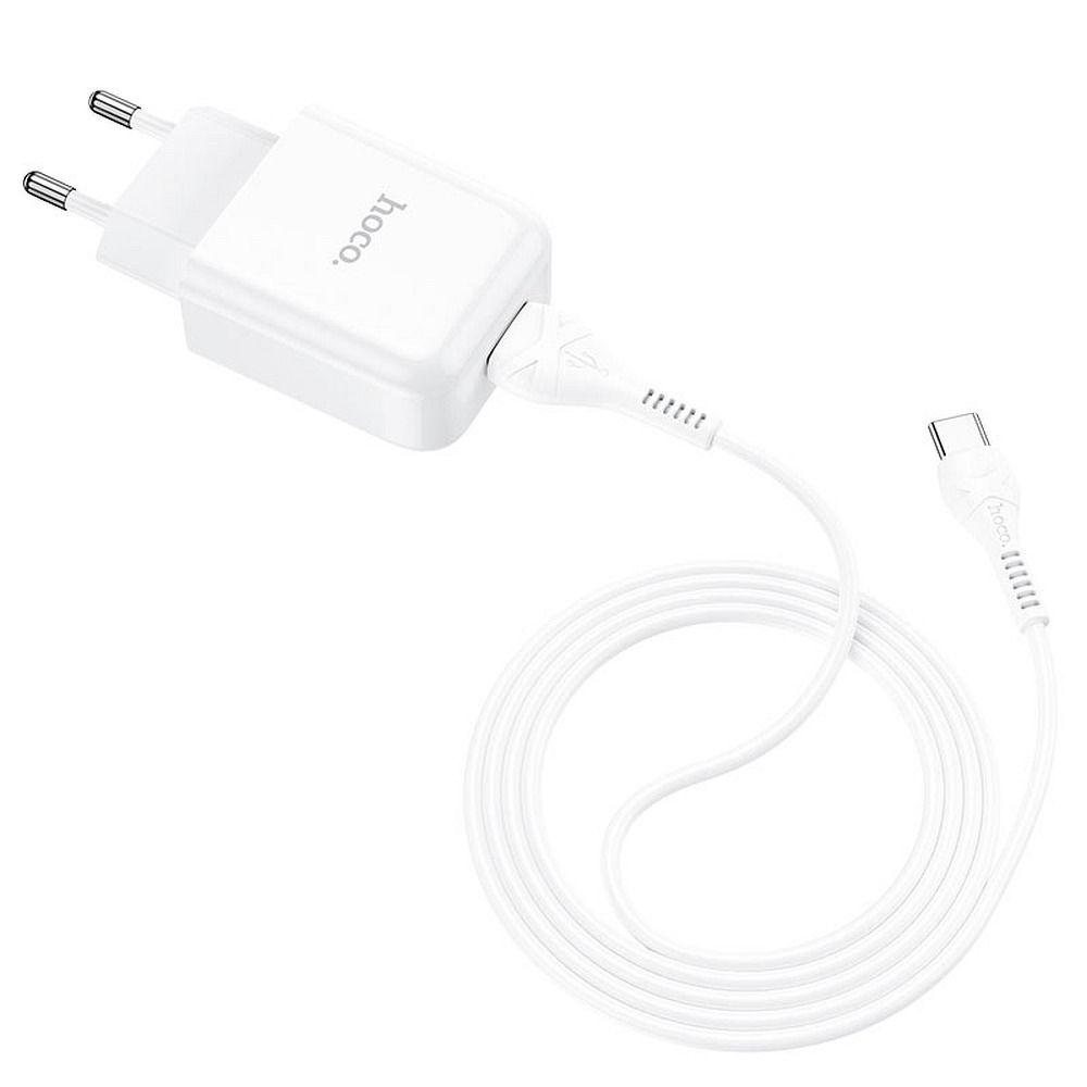 Caricatore di rete con cavo USB-C HOCO N2, 10W, 2,1A, 1 x USB-A, bianco 