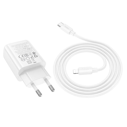 Caricabatterie da rete con cavo Lightning HOCO N61, 20W, 3A, 1 x USB-A - 1 x USB-C, Bianco