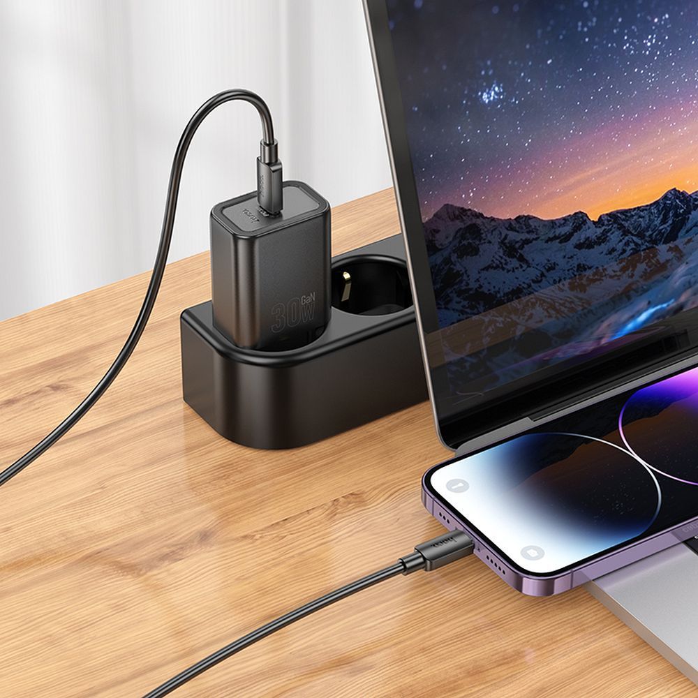 Caricabatterie da rete con cavo Lightning HOCO N62, 30W, 3A, 1 x USB-C, Nero