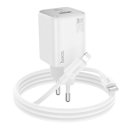 Caricabatterie da rete con cavo Lightning HOCO N41, 20W, 3A, 1 x USB-A - 1 x USB-C, Bianco