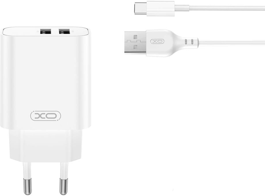 Caricabatterie da Rete con Cavo USB-C XO Design CE34, 12W, 2.4A, 2 x USB-A, Bianco