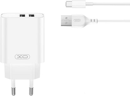 Caricabatterie da Rete con Cavo USB-C XO Design CE34, 12W, 2.4A, 2 x USB-A, Bianco