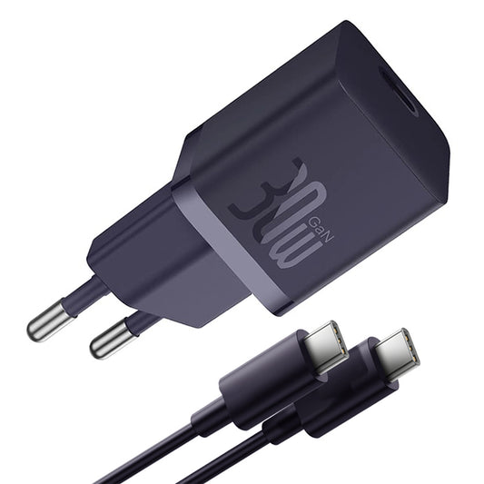 Caricabatterie da rete con cavo USB-C Baseus GaN Mini 1C, 30W, 3A, 1 x USB-C, Viola P10110902523-00