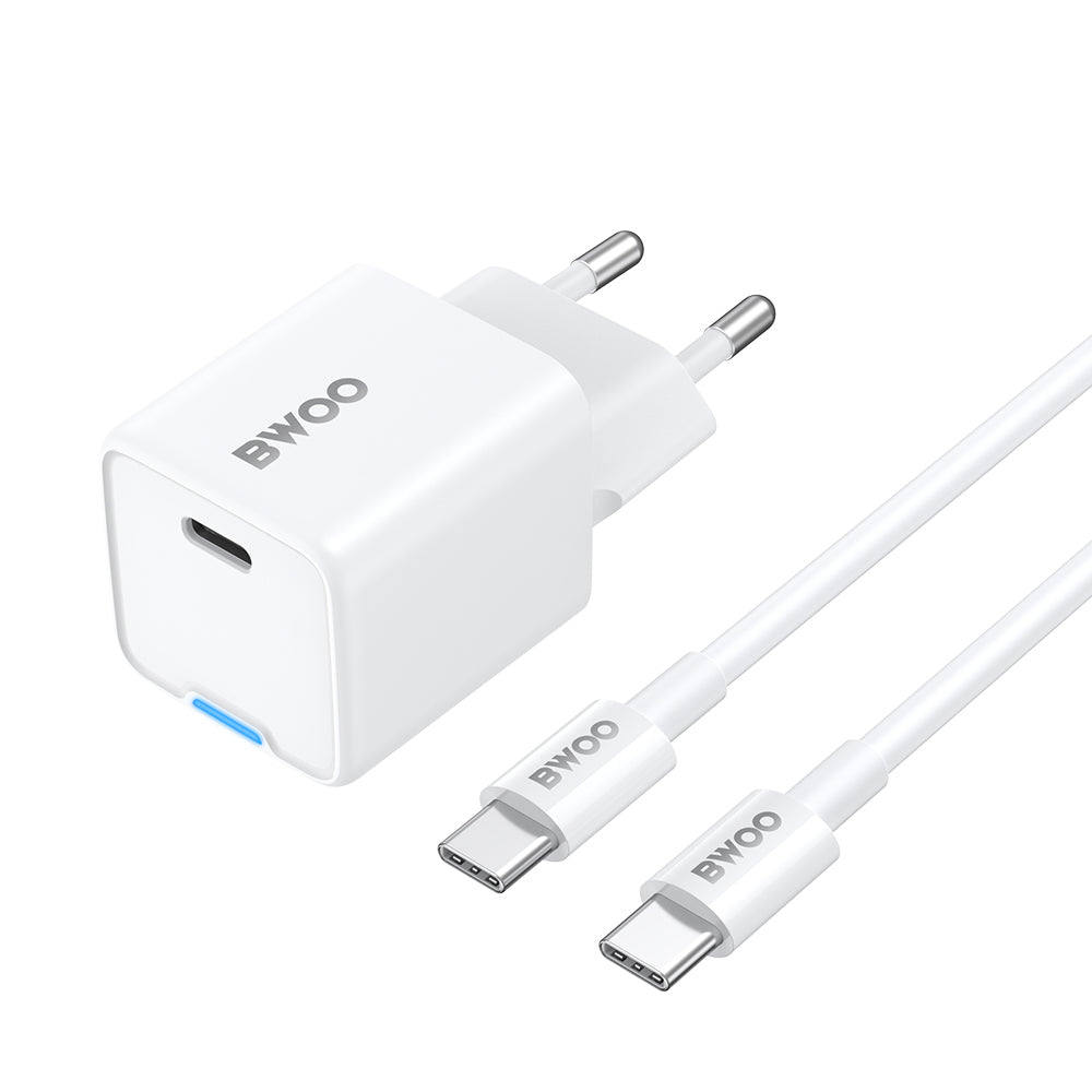 Caricabatterie da rete con cavo USB-C BWOO CDA211, 30W, 3A, 1 x USB-C, Bianco