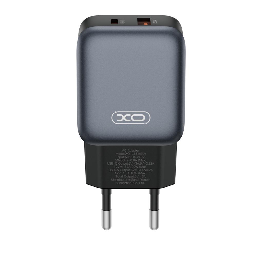Caricabatterie da Rete con Cavo USB-C XO Design L154, 20W, 3A, 1 x USB-A - 1 x USB-C, Nero