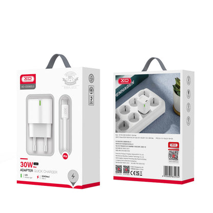 Caricabatterie da Rete con Cavo USB-C XO Design CE06, 30W, 3A, 1 x USB-C, Bianco