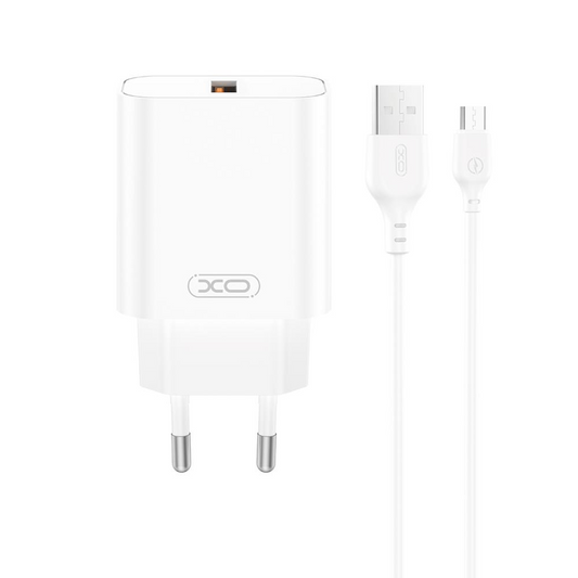 Caricabatterie da rete con cavo USB-C XO Design CE33, 18W, 3A, 1 x USB-A, Bianco