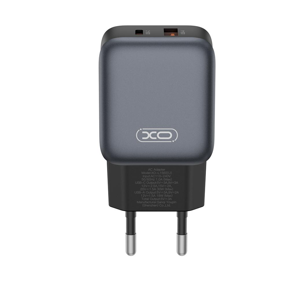 Caricabatterie da rete con cavo Lightning XO Design L156, 30W, 3A, 1 x USB-A - 1 x USB-C, Nero